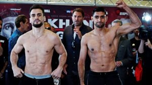 Amir Khan and Phil Lo Greco weigh in ahead of Liverpool showdown