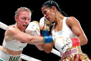 Amanda Serrano outpoints gutsy Heather Hardy to lift featherweight belt