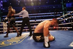 Lawrence Okolie drops Dilan Prasovic twice, scores third-round knockout to retain cruiserweight title