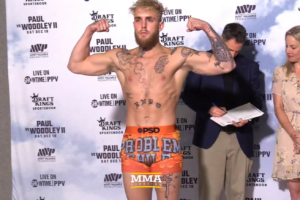 Jake Paul vs Tyron Woodley 2 weigh-in video and results