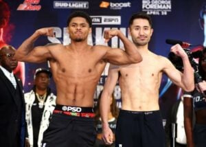 Shakur Stevenson stops Shuichiro Yoshino in six rounds to win lightweight eliminator
