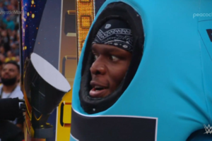 Video: KSI put through table by Logan Paul at WWE WrestleMania Saturday