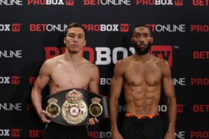 Jukembayev-Mimoune make weight for their crossroads fight tonight in Florida