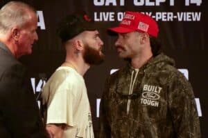 ‘You’re not fighting a bum now’: Caleb Plant taunts Trevor McCumby at final press conference