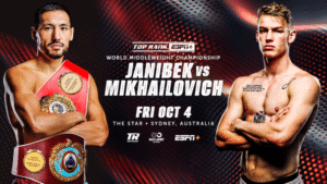 Janibek Alimkhanuly, Andrei Mikhailovich Make Weight For Middleweight Title Fight