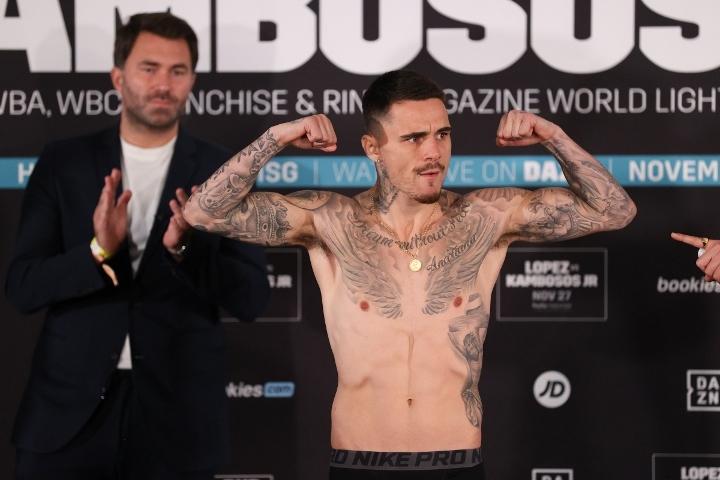 George Kambosos Jnr and Jake Wyllie make weight for Saturday clash