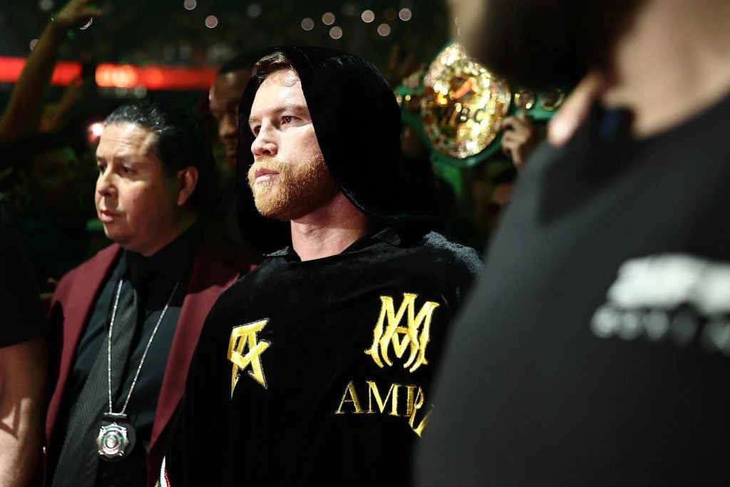 Canelo Alvarez walks to the ring for his Undisputed Super Middleweight Championship contest against Terence Crawford.