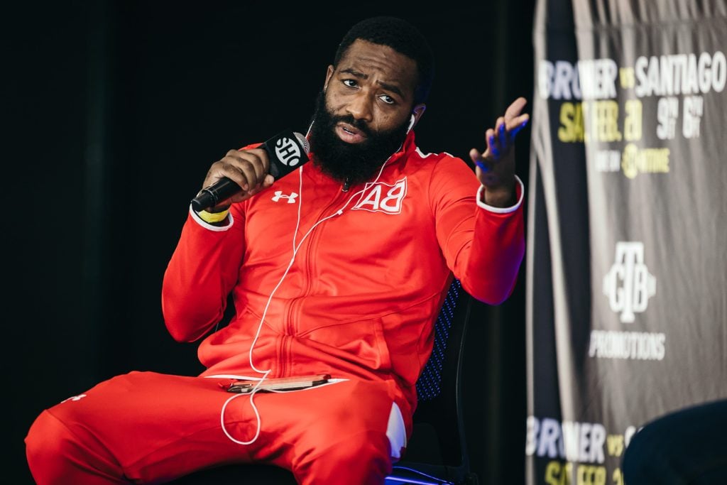 Adrien Broner talks at the final press conference before his contest with Jovanie Santiago.