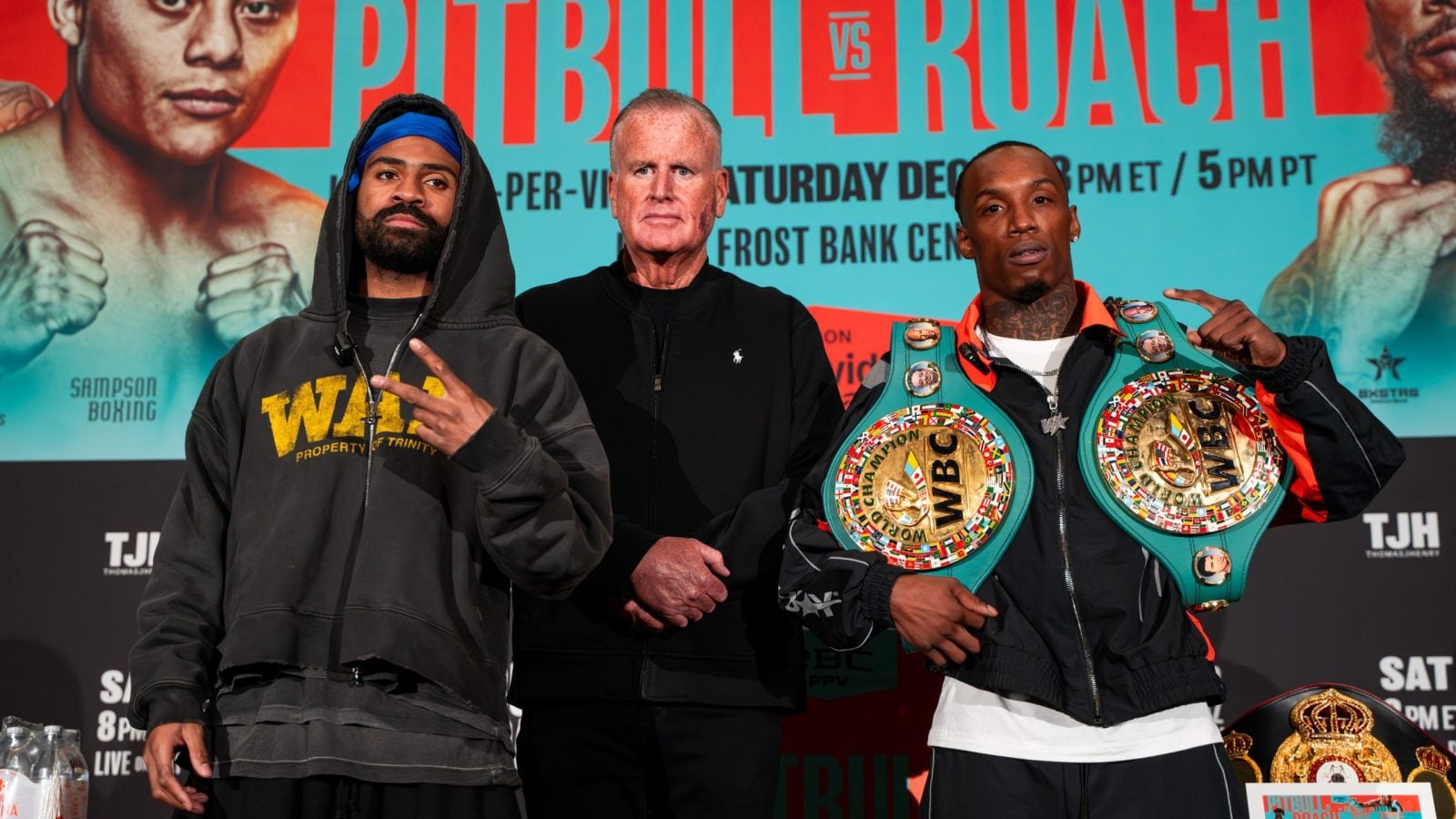 Stephen Fulton stands with O'Shaquie Foster ahead of their fight.