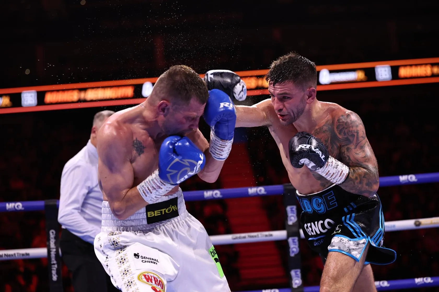 Sam Noakes makes his way by veteran Denys Berinchyk