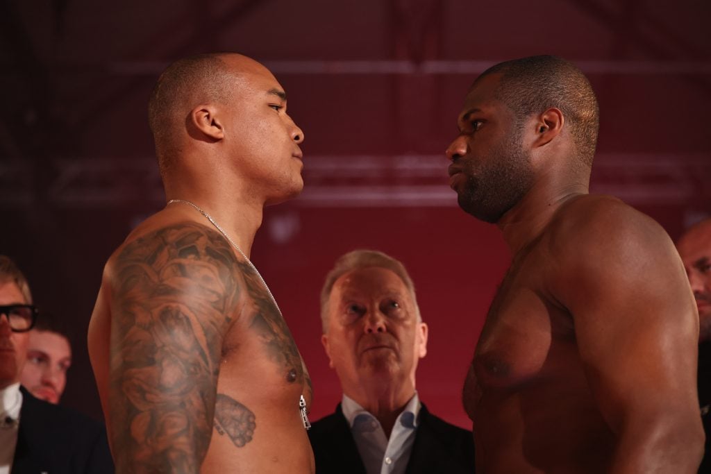 Fabio Wardley and Daniel Dubois face-off after the ceremonial Weigh-in for their WBO world title fight