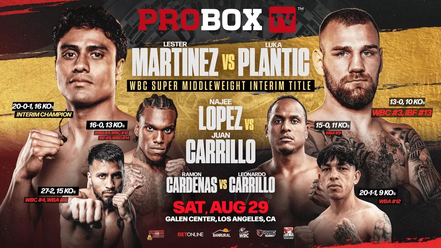 How to watch/stream Lester Martinez vs. Luka Plantic, Nadjee Lopez vs. Juan Carrillo