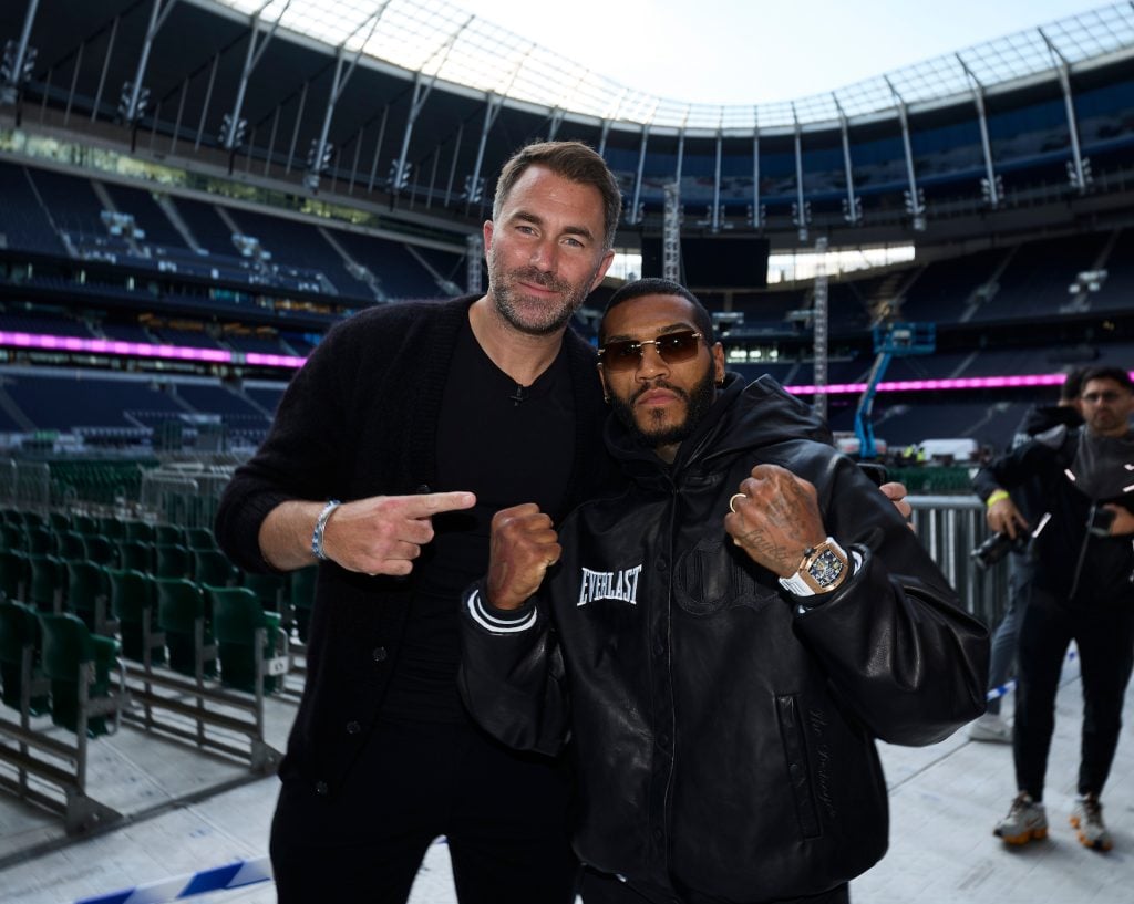 Eddie Hearn and Conor Benn before the final press conference for Eubank vs Benn