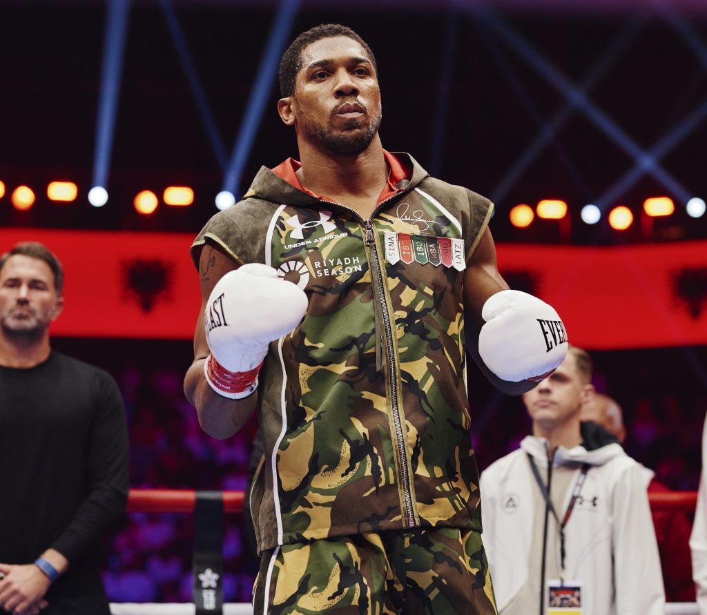 Anthony Joshua in the ring before his bout with Kristian Prenga.