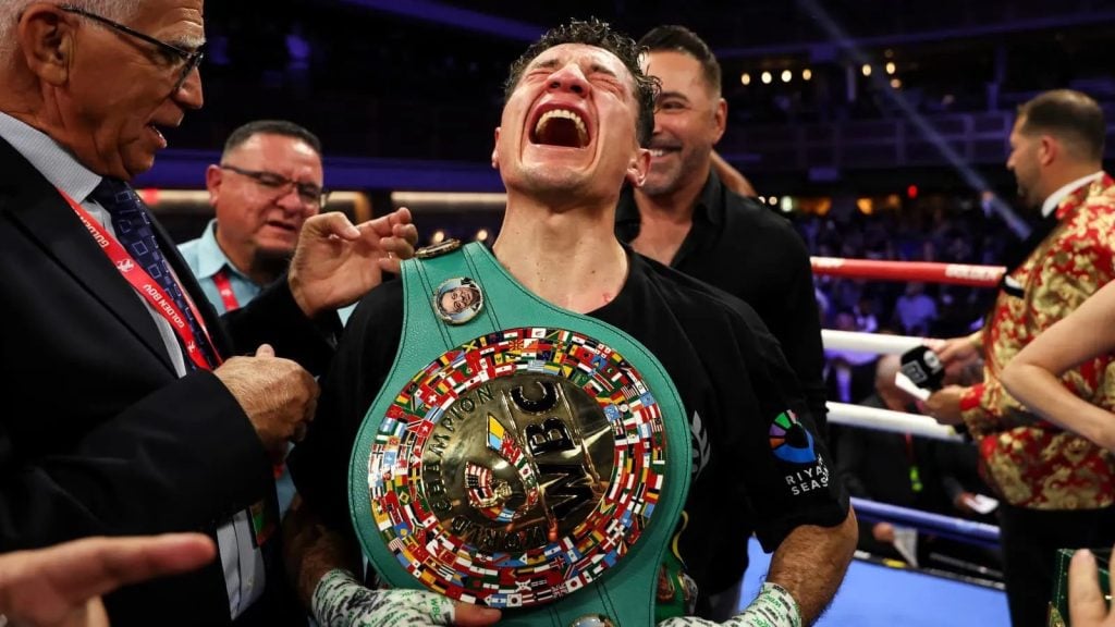 William Zepeda celebrates with the WBC lightweight title after defeating Lamont Roach Jr.